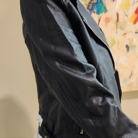 STREET WEAR SOCIETY FAUX BLACK LEATHER ZIPPER JACKET SIZE M - Picture 4 of 7